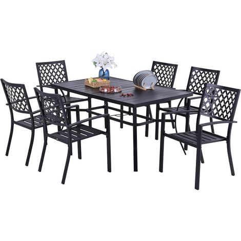 Terrassen Esszimmer 7tlg Metall Esstisch Stühle 152x96x71 CM Weben3 (1/5)