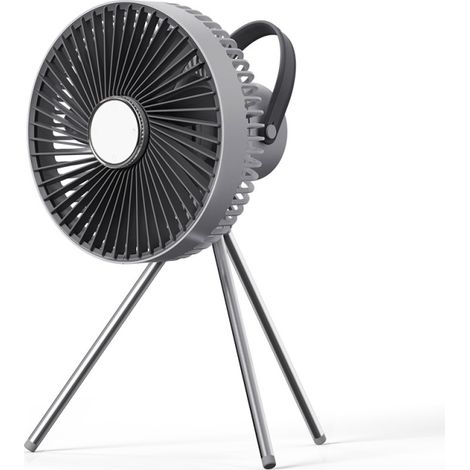 Linterna-ventilador 2 en 1 para camping con mando a distancia magnético, trípode desmontable y función de temporizador, ideal para acampar, pescar y hacer senderismo.
