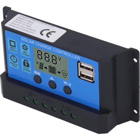 Régulateur de charge solaire 12V 24V 40A avec double sortie USB 5V écran LCD MPPT PWM aluminium (1/5)