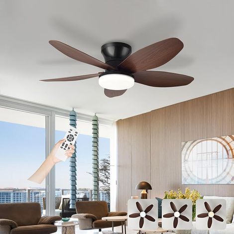 Ventilateur de plafond silencieux avec lumière , ventilateur de plafond avec moteur DC réversible , ventilateur avec lampe LED , adapté pour chambre , salon , cuisine - motif bois noir , 36 pouc (1/5)