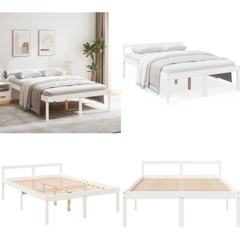 Letto per Anziani Bianco 140x200 cm in Legno Massello di Pino - Letto in legno - Letto con testiera