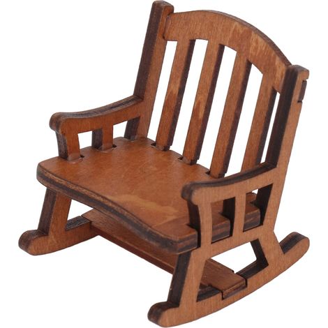 Fauteuil à bascule miniature pour maison de poupée à l'échelle 1:12, en bois composite, haute fidélité, dimensions : 65 x 57 x 55 mm. (1/5)