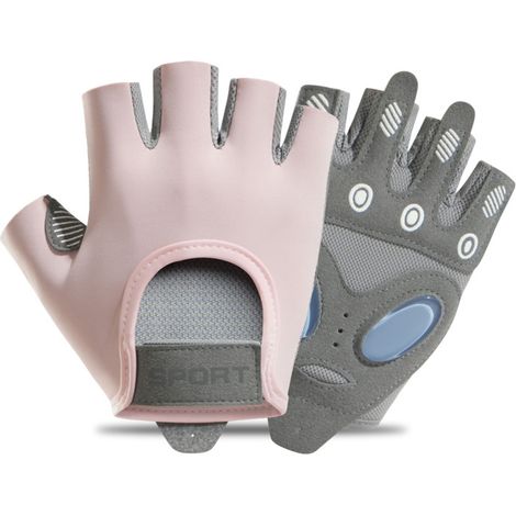 (1 paire/rose) Gants de sport pour femmes, haltérophilie, yoga, antidérapants, coussin d'air, absorbant les chocs, gants demi-doigts, soie glacée, r (1/5)