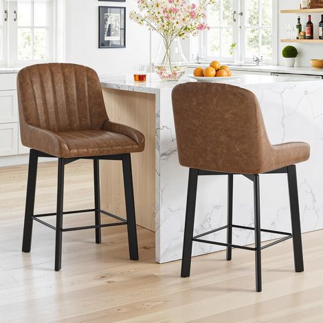 Lot de 2 Tabourets de Bar Pivotants 360°, Chaises de Bar avec Dossier, Structure Métallique Stable, Similicuir, Pieds Réglables, Sièges Hauts pour Îlot de Cuisine, Comptoir et Home Bar, Brun (1/5)
