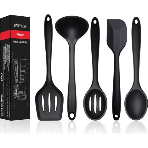Ensemble Ustensiles Cuisine Silicone - 5 Pièces - Résistant Chaleur - Antiadhésif - Maison et Camping (1/5)