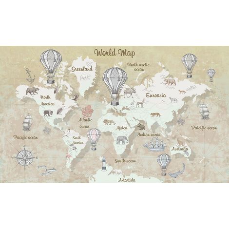 Papier peint panoramique Enfants - Carte du Monde - 195 cm x 117 cm (1/2)