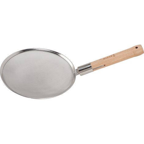 Écumoire fine à manche en bois, en acier inoxydable 304, légère et portable, grande cuillère à fentes pour la cuisson et la friture, diamètre 28 cm.