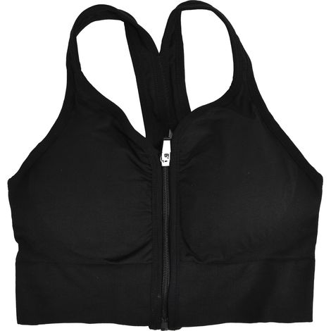 Soutien-gorge de sport respirant à fermeture éclair sur le devant, à bretelles rembourrées, sans armatures et dos croisé, noir/taille XL (1/5)