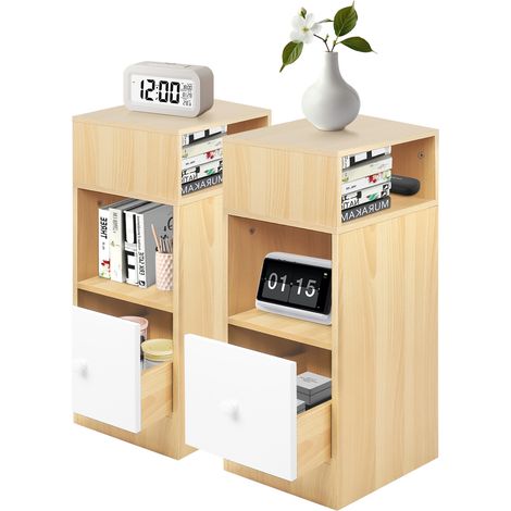 2er set Nachttisch Nachtkommode Nachtschrank Beistelltisch Nachttischschränkchen Sofatisch Holz 253066cm Holzfarbe (1/5)