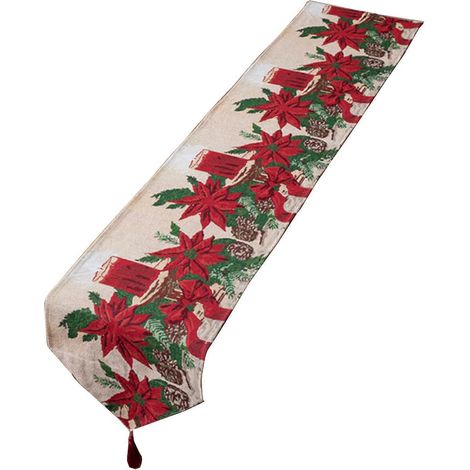 Chemin de table de Noël décoratif avec boules et bougies, nappe décorative pour les fêtes et les soirées, 35 x 160 cm (1/5)
