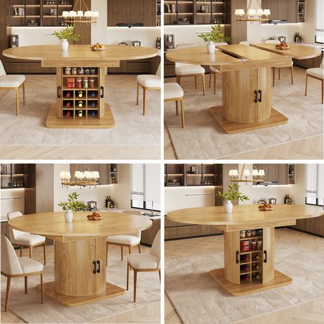 Tavolo da pranzo allungabile con spazio di archiviazione, tavolo multifunzionale con ripiani estraibili, tavolo da cucina salvaspazio per spazi piccoli e sale da pranzo, piano in MDF, Marrone Naturale (1/5)