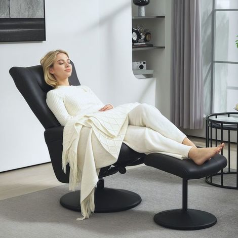 Chaise rotation 360° fonction inclinable dossier réglable charge maximale 150 kg cuir synthétique noir (1/5)