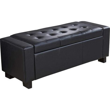 Cassapanca Pouf Contenitore Panca Fondoletto 110x40x40 cm in Legno e Eco Pelle Nero (1/4)