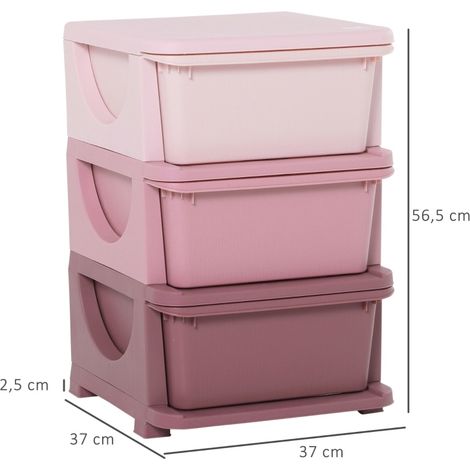 Mobile contenitore per bambini a 3 livelli con cassetti rimovibili rosa HAVRYA (1/4)