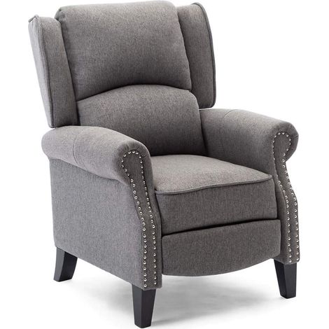 More4Homes CHARLOTTE MODERN FABRIC PUSHBACK RECLINER ARMCHAIR SOFA ACCENT CHAIR RECLINING (Grey)