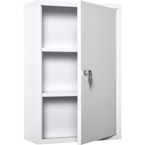 Armoire à pharmacie métallique verrouillable à 3 compartiments, armoire de premiers secours, 40 x 18 x 60 cm, blanche (1/5)