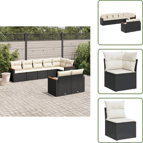 8-tlg. Garten-Sofagarnitur mit Kissen Schwarz Poly Rattan - Gartenmöbel - Outdoor-Möbel - Rattanmöbel - Lounge Set - Gartengestell (1/5)