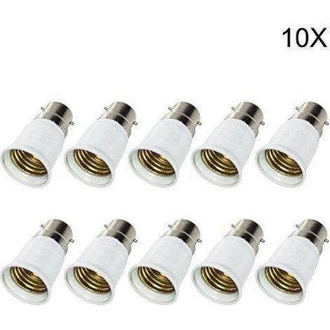 10er-Pack B22-E27 Sockeladapter für LED-Lampen, E27 Lampensockel, E27 LED-Sockel [Energieklasse A++] (1/3)