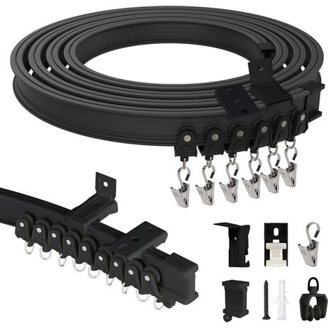 Rail de Rideau Flexible pour Plafond et Mur, Noir (1/5)