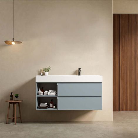Mobile bagno sospeso 120 cm Blu Avio Lavabo a Destra in Resina Senza Specchio - Fiji Paint Plus (1/4)