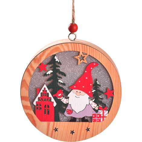 Pendentif Pere Noel - Guirlande Lumineuse En Bois Composite - Décoration De Noël Pour Arbre Table Fenêtre Chambre Enfant - 1 Pièce (1/5)