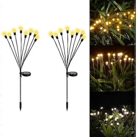 Lot de 2 lampes solaires décoratives pour jardin, 8 LED, effet lucioles, rechargeables à l'énergie solaire, étanches, pour terrasse, pelouse et jardin. (1/2)