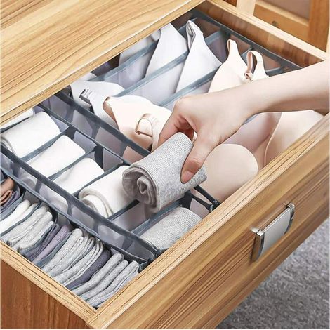 3 Pièces Rangement sous Vetement, Boîtes de Rangement Pliables pour sous-Vêtements, pour sous-Vêtements, Chaussettes, Cravates, Boîte Pliante, Boîte en Tissu (Gris) MOON (1/4)