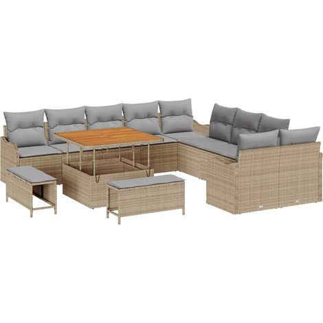 Maison Exclusive - Garten-Sofa-Set mit Kissen 13 pcs Beige Poly-R