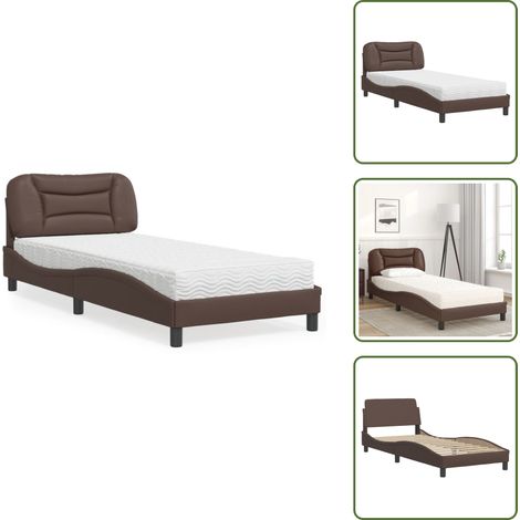 The Living Store Lit avec matelas marron 90x200 cm similicuir - Lit Double - Lit Confortable - Lit Design - Literie - Sommier Tapissier (1/5)