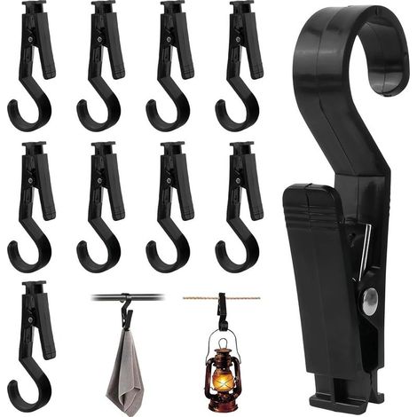10 Stück 2-in-1 Zelt-Wäscheklammern, rutschfeste Kleiderhaken mit Kunststoffclip, rutschfeste Stiefelhaken zum Aufhängen von Lampen (1/4)