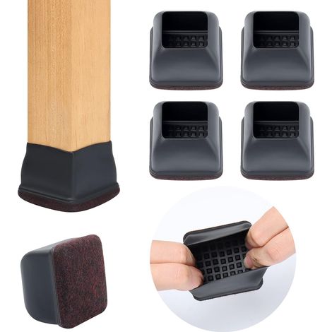 Chair Leg Protectors 36-56mm, Chair Leg Covers, 2 Inch Square - Black Furniture Cups Chair Leg Caps, Smooth Moving Chair Leg Protectors (1/5)