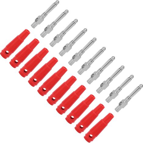 Lot de 10 fiches bananes 7 broches 4 mm en cuivre, 1000 V, 32 A, empilables, avec manchon souple, à visser, rouge (1/5)