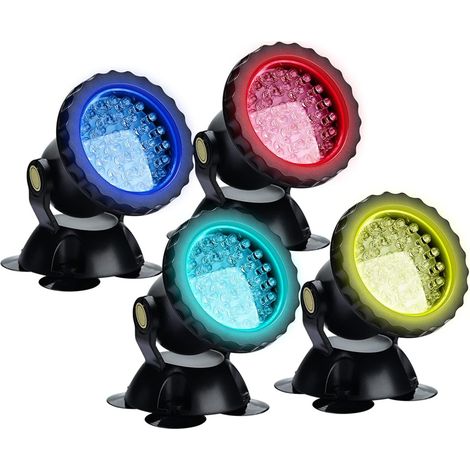 Projecteurs sous-marins étanches multicolores RGB pour aquarium avec télécommande, pour bassin de jardin, aquarium et piscine, prise britannique (lot de 4). (1/5)