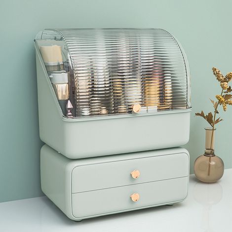 Green Dust Proof Desktop Makeup Organizer with Drawers (1/5)