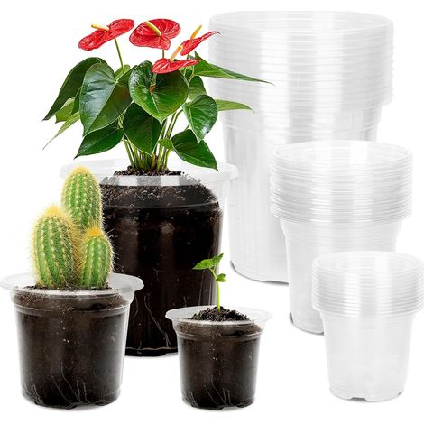Vasi da fiori in plastica, vasi per piantine, 10/12,7/16,5 cm, 36 pezzi, vasi trasparenti per trapianto, per piantine, orchidee, semi - misure miste (1/5)