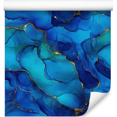 Papier peint bleu encre, motif central bleu pour salon et chambre 50x1000 cm (1/5)