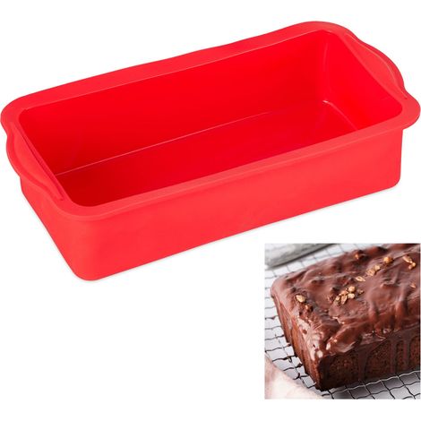 Relaxdays Stampo per Plum-Cake, in Silicone, per Microonde & Lavastoviglie, Termoresistente, Pane, 28,5 cm, Rosso (1/5)