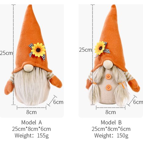 2 pièces décoratives automne en peluche jouet elfe Thanksgiving décor de tournesol pour la cuisine à la maison (1/2)