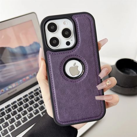 Étui de téléphone professionnel en cuir PU pour iPhone (iPhone 16, violet), en cuir de vachette, antichoc. (1/4)