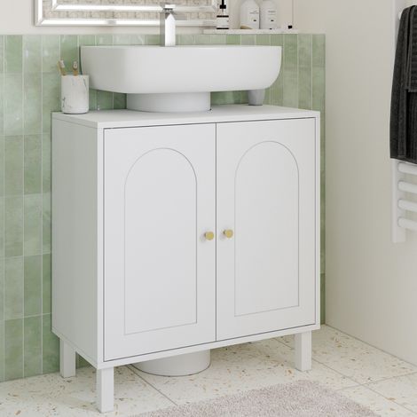 ARSENE mueble bajo de baño con diseño de arco de madera blanco