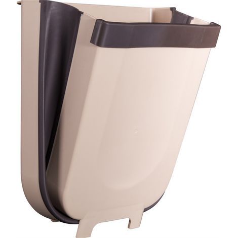 Poubelle pliable suspendue en plastique, grand format, couleur café, solution gain de place pour cuisine (1/5)