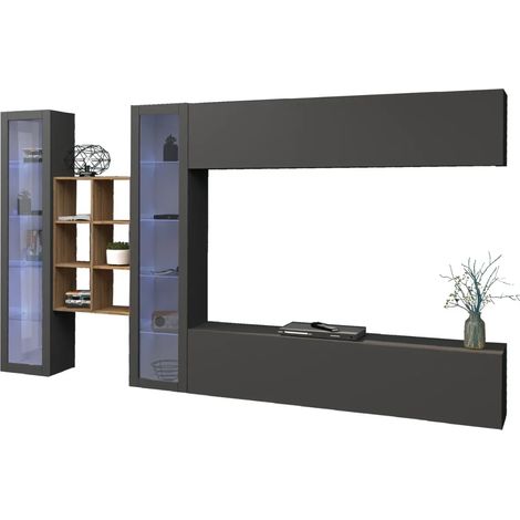 Parete Attrezzata per Soggiorno Vetrine Libreria Mobile TV Antracite (1/5)