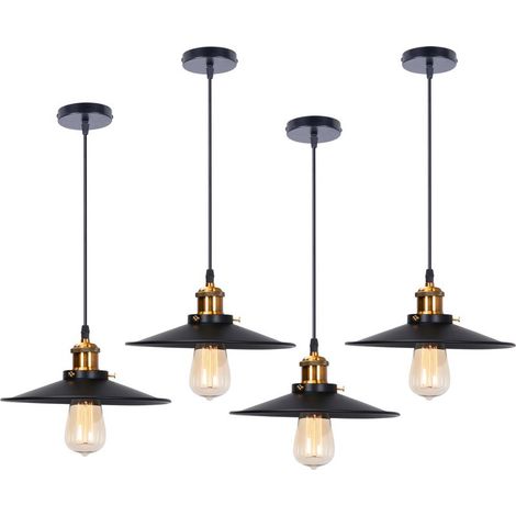 4PCS Rétro Lustre Suspension Industrielle 26cm Plaofnnier Fer Abat-jour en Métal Noir (1/5)