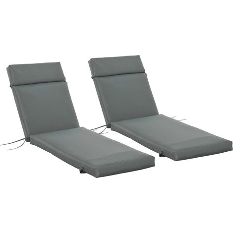2er Set Auflage für Sonnenliege, Flammhemmend Liegenauflage mit Bänder für Gartenliege 8cm dick Polsterauflage Liegestuhl Kissen für Gartenmöbel, Auflagen für Deckchair 196x55x8 cm Dunkelgrau Aosom (1/5)