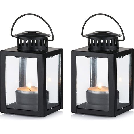Lanternes pour Bougies de Jardin, 2 Pièces Suspendues Petites Lanternes pour Bougie Chauffe-plat Bougeoirs Bougie Noire pour les Événement de Plein Air en Intérieur (1/5)