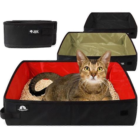 Bac à litière pliable pour chats de taille moyenne et chatons, idéal pour les voyages - Anti-fuites - Noir (1/4)