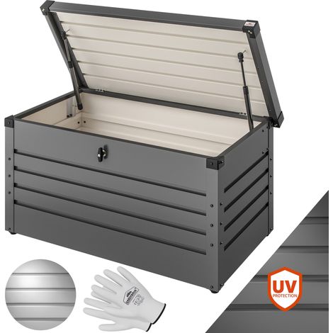 GARDEBRUK® Auflagenbox 385L Volumen Metall Abschließbar Gasdruckfeder 120x62cm Wetterfest Garten Balkon Keller Gartenbox Gartentruhe Anthrazit