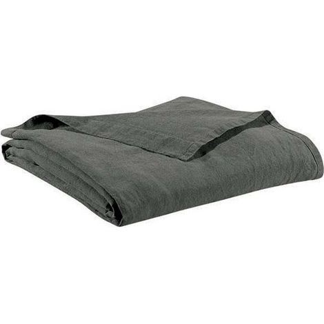 Drap Plat Réversible en Lin Lavé Bicolore Tonnerre et Naturel 240 x 300 cm - PANGIVO (1/2)