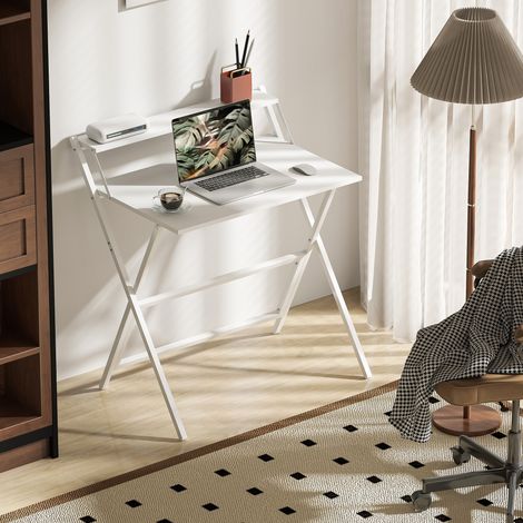 Klappbarer Schreibtisch 75,5 x 50 cm mit Ablagefach für Schlafzimmer und kleine Räume, weiß