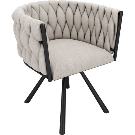 ELVMI Lote de 2 Sillas de Comedor, Giratorias 360°, Respaldo Ergonómico, Lino y Acero, Negro (1/5)